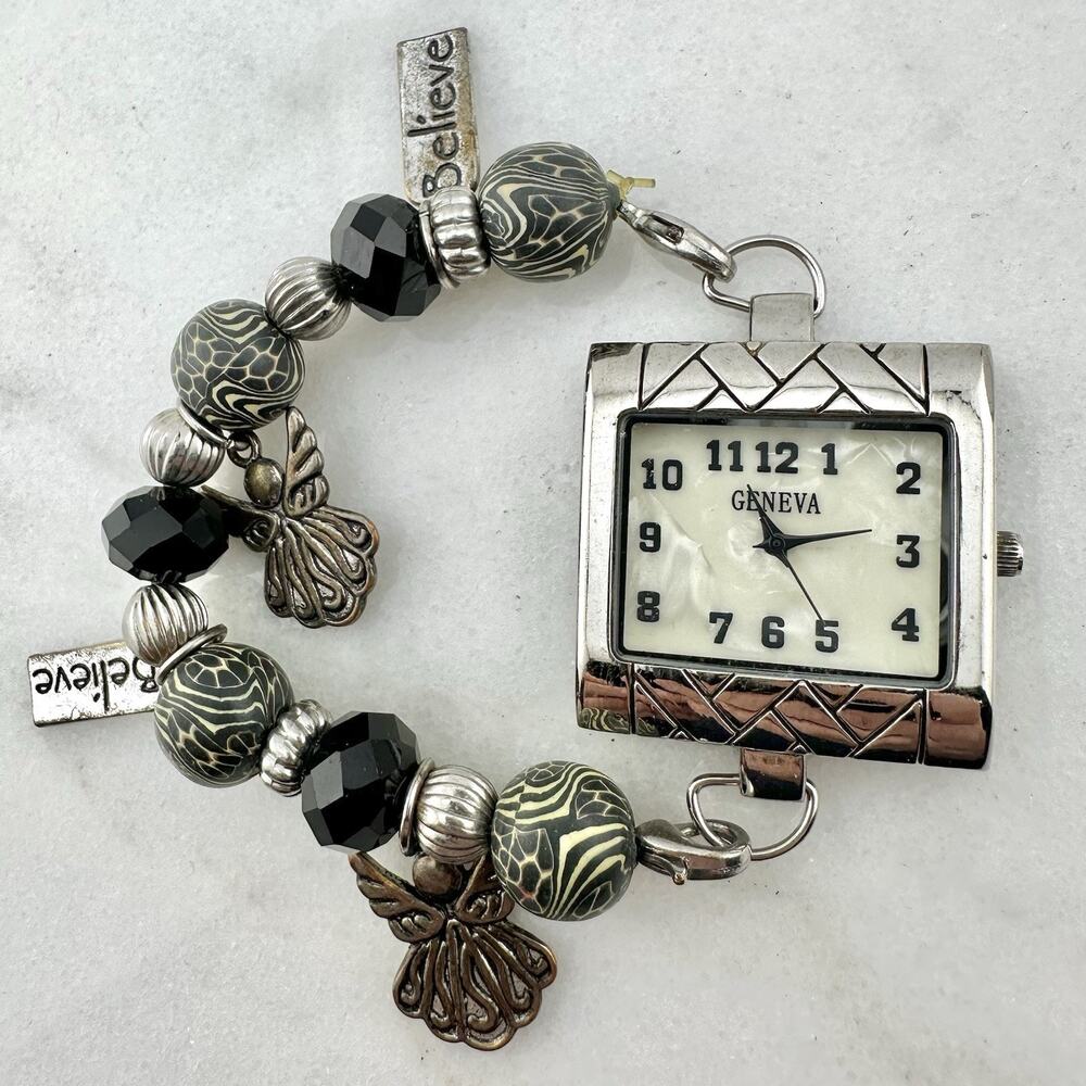 Geneva Womens Watch, Working, Beaded Band, Angel, Believe Charm - New Battery
